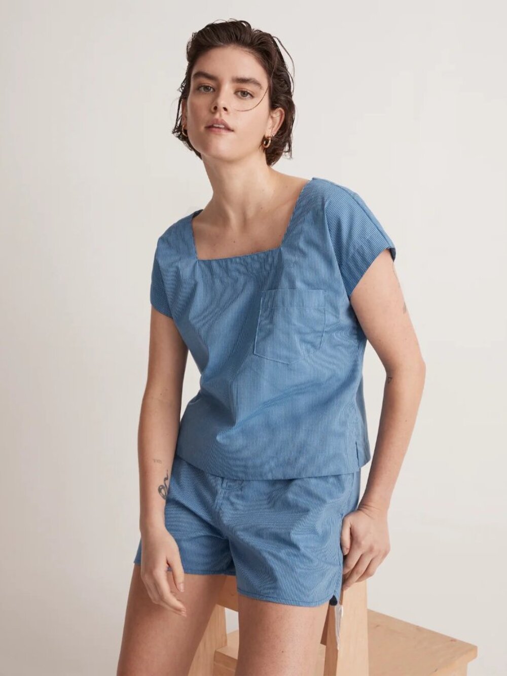 Madewell Square-Neck Top in Pinstripe